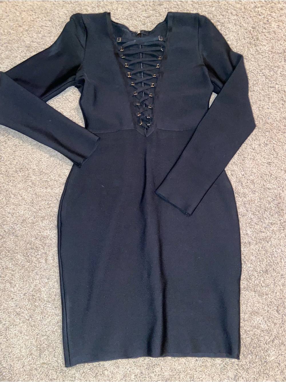Black Lace-Up Long Sleeve Bodycon Dress